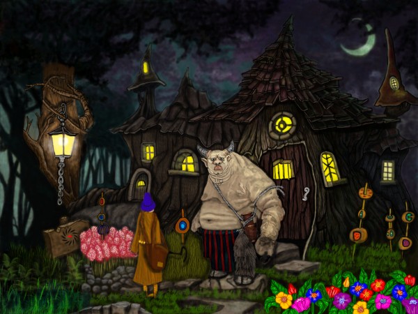 fat guy in forest house 18 x24 pic by Danny Less